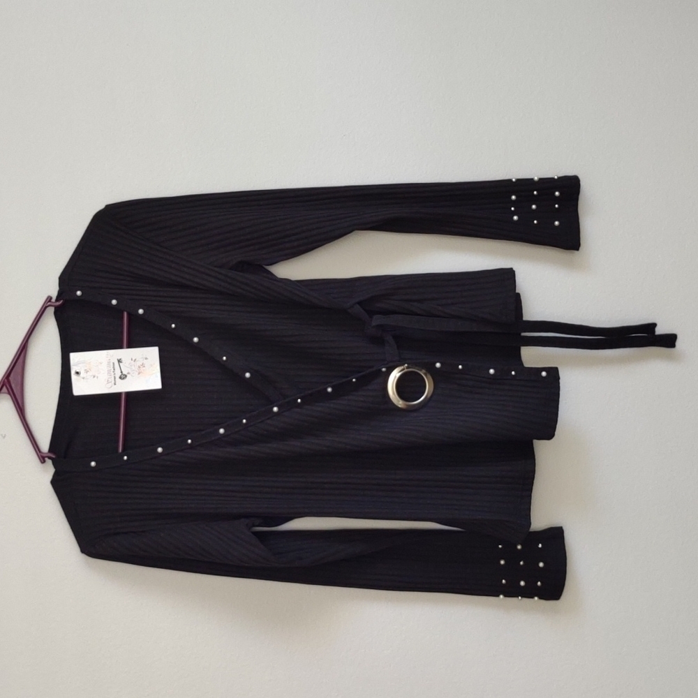 Sanctuary women's black ribbed top ties in front